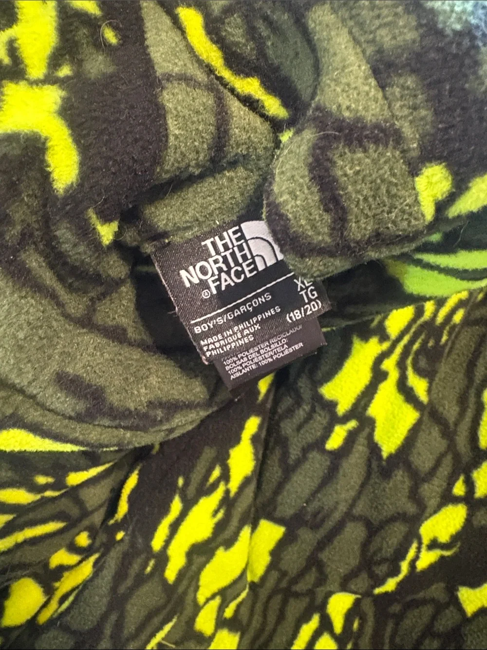 The North Face Black & Neon Green Patterned Puffer Jacket reversible size XL